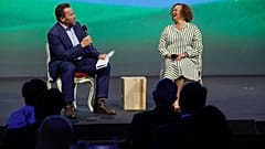 Arnold Schwarzenegger and Lisa Jackson from Apple at the Austrian World Summit this week. 