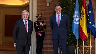 El secretario general de la ONU Antonio Guterres junto al presidente español Pedro Sánchez en La Moncloa.