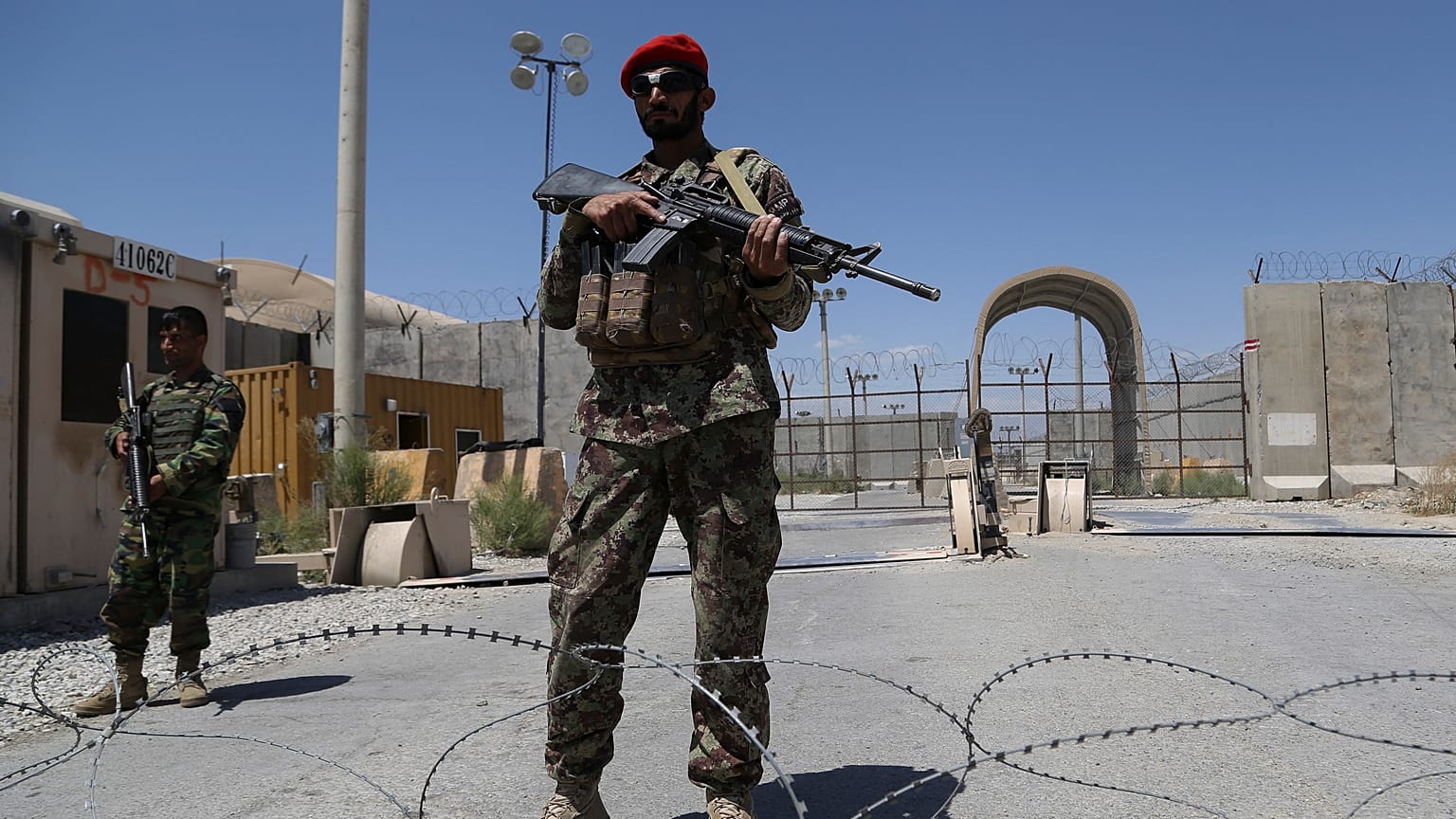 An Afghan National Army soldier stands guard at Bagram Air Base, after all US and NATO troops left.