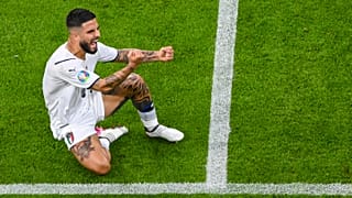 Italy's Lorenzo Insigne celebrates after scoring his team's second goal during the European Football Championship.