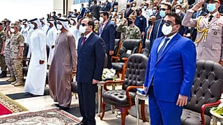 الرئيس المصري عبد الفتاح السيسي خلال حفل افتتاح القاعدة البحرية الجديدة "3 يوليو"، مرسى مطروح، مصر، 3 يوليو 2021