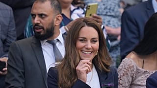 Britain's Kate, Duchess of Cambridge sits in the Royal Box on Centre Court on day five of the Wimbledon Tennis Championships in London.