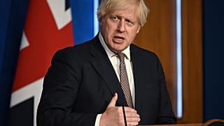 Britain's Prime Minister Boris Johnson speaks during a media briefing on coronavirus in Downing Street, London, Monday, July 5, 2021.