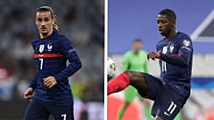Fransız futbolcular Antoine Griezmann (solda) ve Ousmane Dembele (sağda)