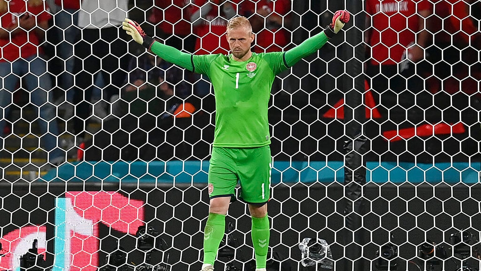 Denmark's goalkeeper Kasper Schmeichel was targeted with a laser pointer moments before Harry Kane scored the winning goal for England on Wednesday