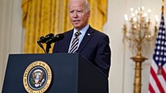 President Joe Biden speaks about the American troop withdrawal from Afghanistan, in the East Room of the White House, July 8, 2021.