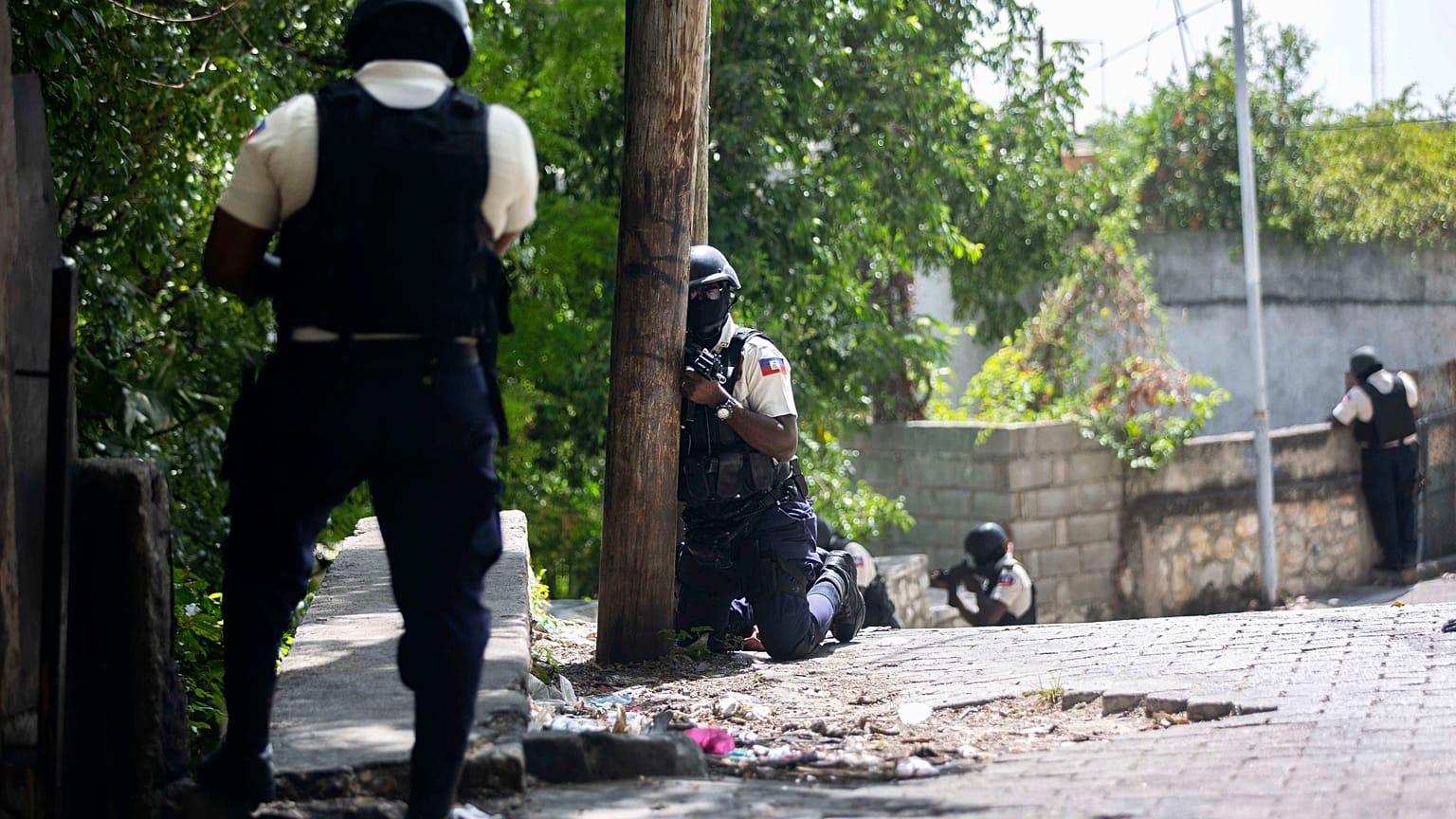 Police search the Morne Calvaire district of Petion Ville for suspects still at large in the murder of Haitian President Jovenel Moise in Port-au-Prince, Haiti, July 9, 2021