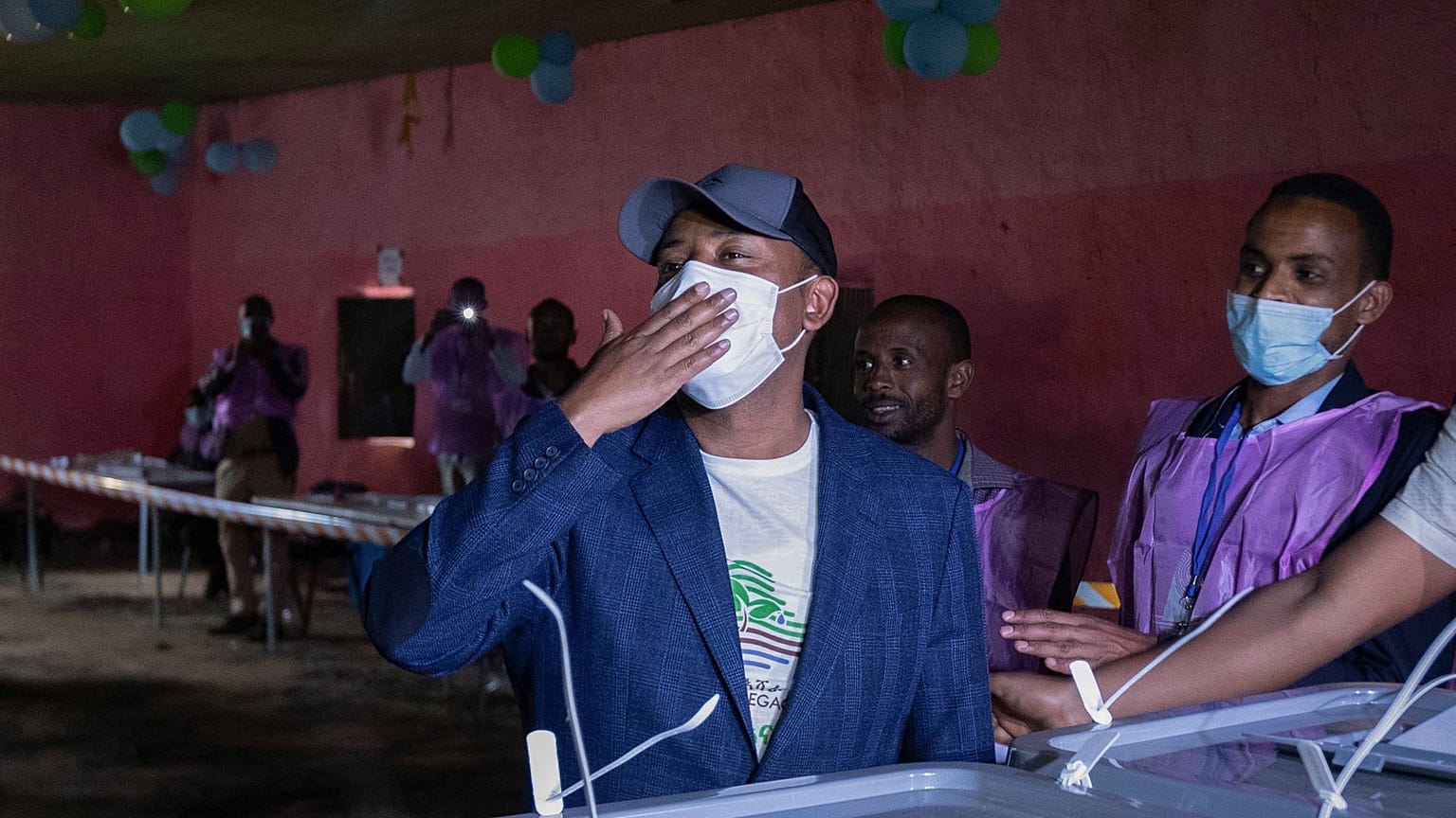 Ethiopia's Prime Minister Abiy Ahmed after casting his vote in the general election, in Beshasha, in the Oromia region of Ethiopia, June 21, 2021.