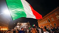 Italy's fans celebrate in Rome, Monday, July 12, 2021, after Italy beat England to win the Euro 2020 soccer championships in a final played at Wembley stadium in London. 