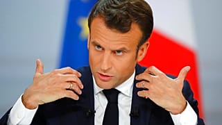 FILE: French President Emmanuel Macron delivers a speech at the Elysee Palace Thursday, April 25, 2019 in Paris.