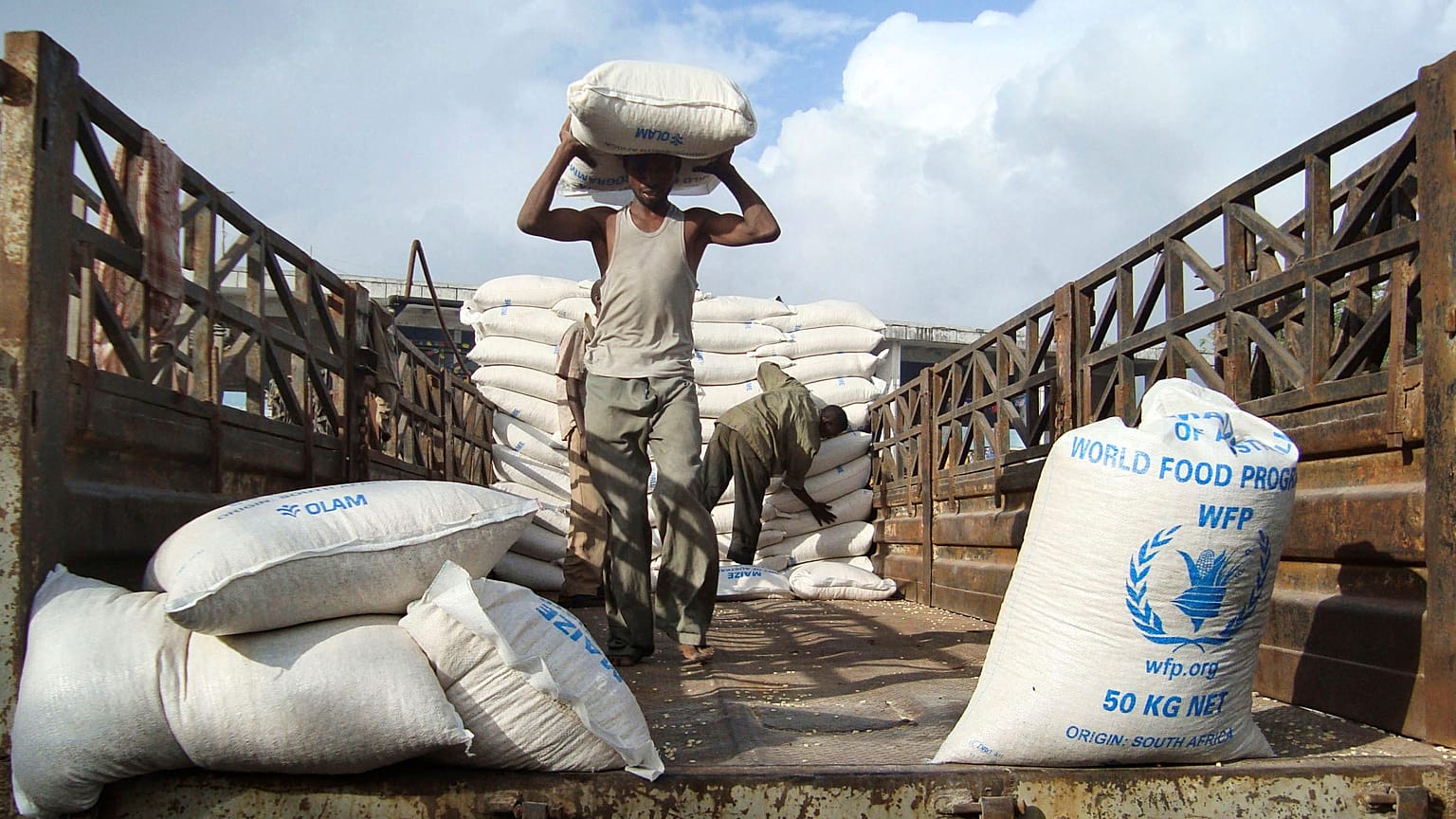 File photo of food aid from the World Food Program (WFP) in Mogadishu, Somalia