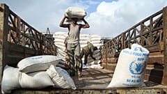 File photo of food aid from the World Food Program (WFP) in Mogadishu, Somalia