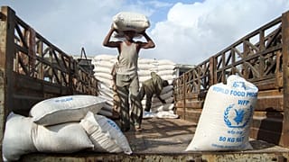 File photo of food aid from the World Food Program (WFP) in Mogadishu, Somalia
