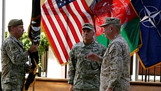 Cérémonie de départ du commandant des forces américaines et de l'OTAN en Afghanistan, le général Austin Scott Miller, Kaboul, Irak, 12 juillet 2021.