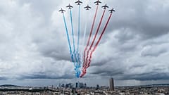 French Air Force Patrouille de France perform during a rehearsal for the Bastille Day parade in Paris Monday, July 12, 2021