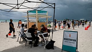A pop-up vaccination center administering Johnson & Johnson single-doses in South Beach, Florida