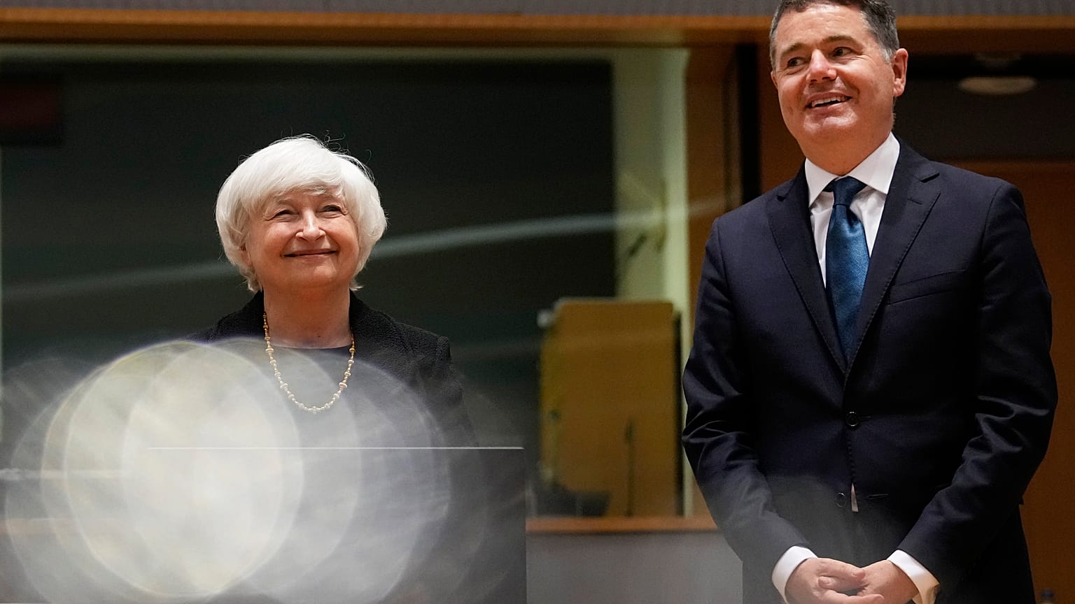 US Treasury Secretary Janet Yellen met with Ireland's Finance Minister Paschal Donohoe during a eurogroup meeting in Brussels. 