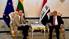 وزير الخارجية العراقي فؤاد حسين يستقبل وزير الخارجية الليتواني غابريليوس لاندسبيرغيس في بغداد، العراق، الخميس 15 يوليو 2021