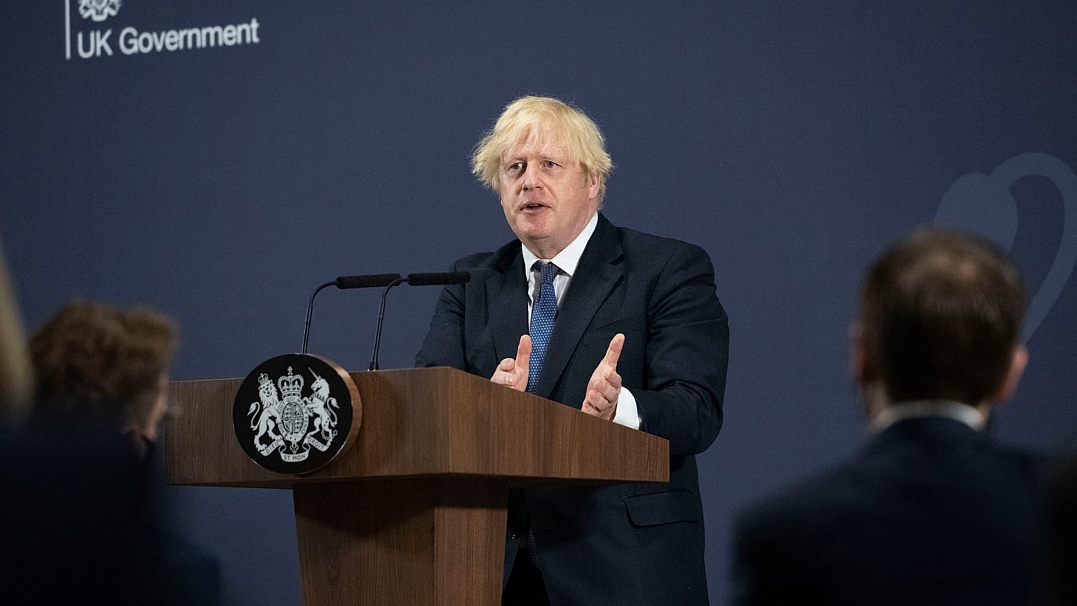 Britain's Prime Minister Boris Johnson delivers a speech on plans to "level up" the country during his visit in Coventry, Thursday, July 15, 2021. 