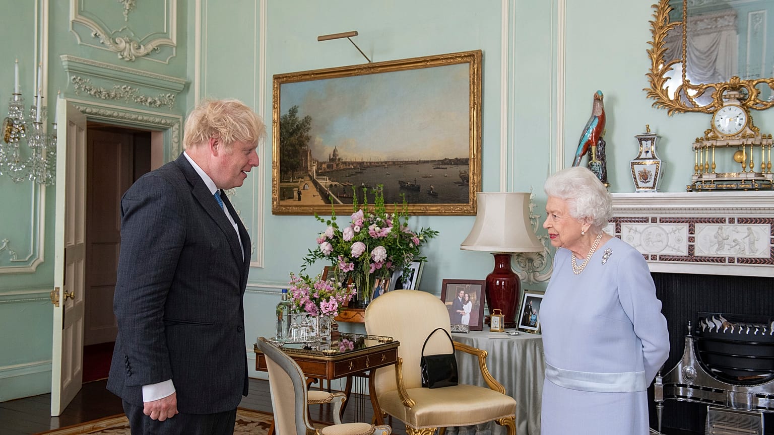 Britain's Queen Elizabeth II greets Prime Minister Boris Johnson