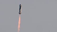 Blue Origin's New Shepard rocket launches carrying passengers Jeff Bezos, founder space tourism company Blue Origin, brother Mark Bezos, Oliver Daemen and Wally Funk 