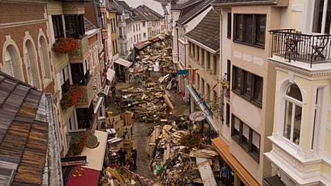 Rubbish cleaned by town residents lays in the streets of Bad Neuenahr-Ahrweiler, Germany, Monday July 19, 2021.