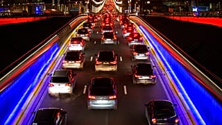  In this Thursday, Dec. 12, 2019 file photo, cars sit at a standstill during morning rush hour on a main artery in the European Quarter of Brussels. 