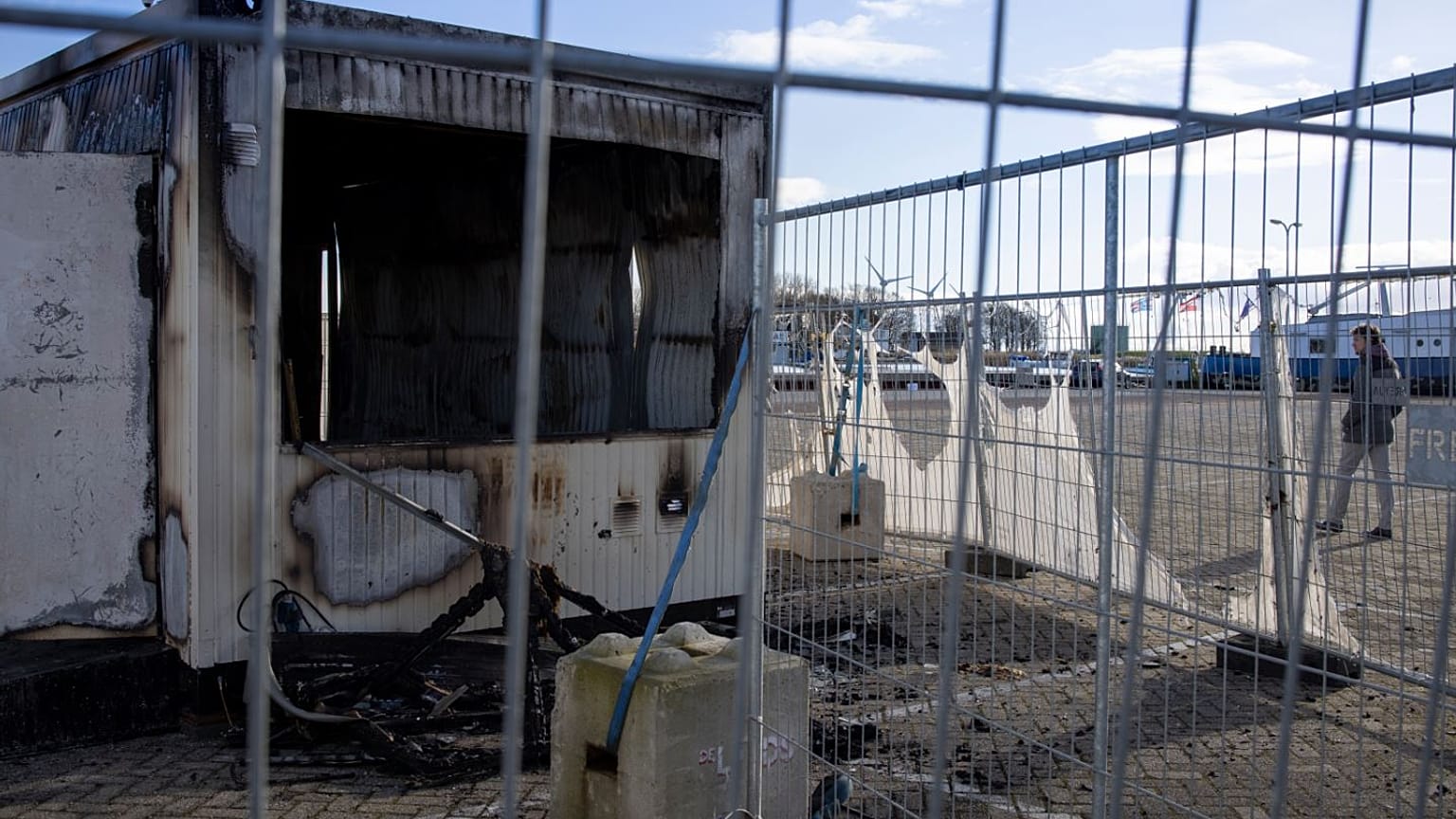 The fire damaged a coronavirus testing facility in the Dutch fishing village of Urk.