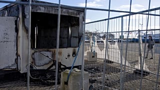 The fire damaged a coronavirus testing facility in the Dutch fishing village of Urk.