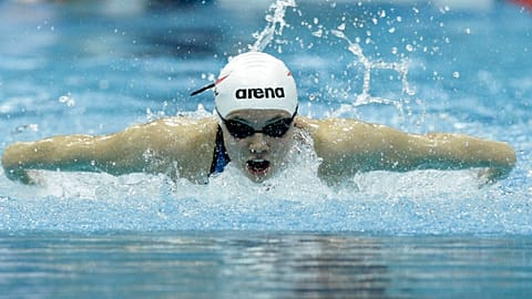 Alicja Tchorz competes in a heat for the women's 200m individual medley during the 2012 British Swimming Championship selection trials.