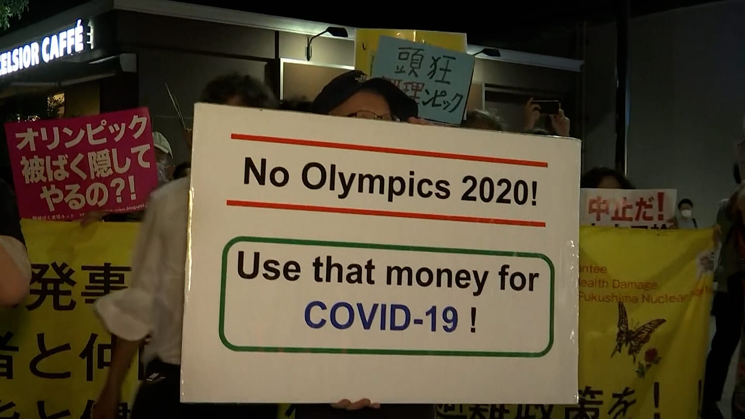 Protesters with placards