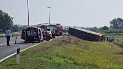 Emergency crews work at the site of a bus accident near Slavonski Brod, Croatia