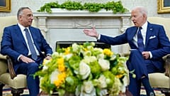 President Joe Biden, right, and Iraqi Prime Minister Mustafa al-Kadhimi during their meeting in the Oval Office of the White House in Washington, July 26, 2021. 