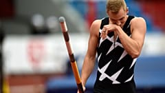 Le perchiste Sam Kendricks, lors du meeting d'athlétisme IAAF Golden Spike 2021 à Ostrava, le 19 mai 2021.