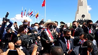 El presidente de Perú, Pedro Castillo, en la Pampa de la Quinua en Ayacucho
