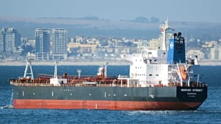 FILE: This Jan. 2, 2016 photo shows the Liberian-flagged oil tanker Mercer Street off Cape Town, South Africa.
