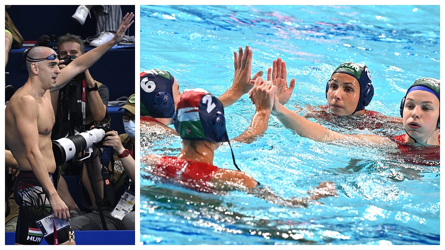 Cseh László utolsó olimpiai döntője után, Parkes Rebecca, Szilágyi Dorottya, Keszthelyi Rita és Leimeter Dóra a japán csapat elleni győzelem után