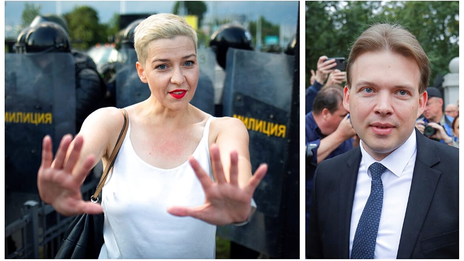 Marija Kalesznyikava és Makszim Znak, az ellenzéki Koordinációs Tanács (KT) elnökségének két tagja