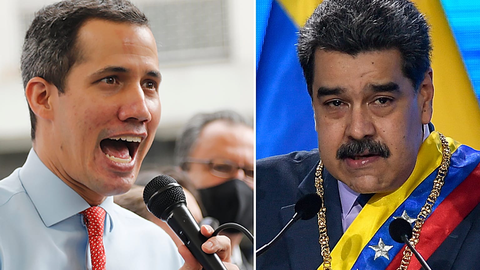 A la izquierda, el líder opositor Juan Guaidó y a la derecha el presidente de Venezuela, Nicolas Maduro.