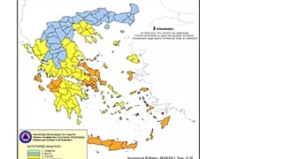 Χάρτης πρόβλεψης κινδύνου πυρκαγιάς για την Δευτέρα 9 Αυγούστου 2021