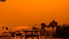 Columnas de humo y cenizas bloquean el sol sobre Eubea la segunda isla más grande de Grecia, mientras un incendio forestal de varios días de duración devora bosques vírgenes. 
