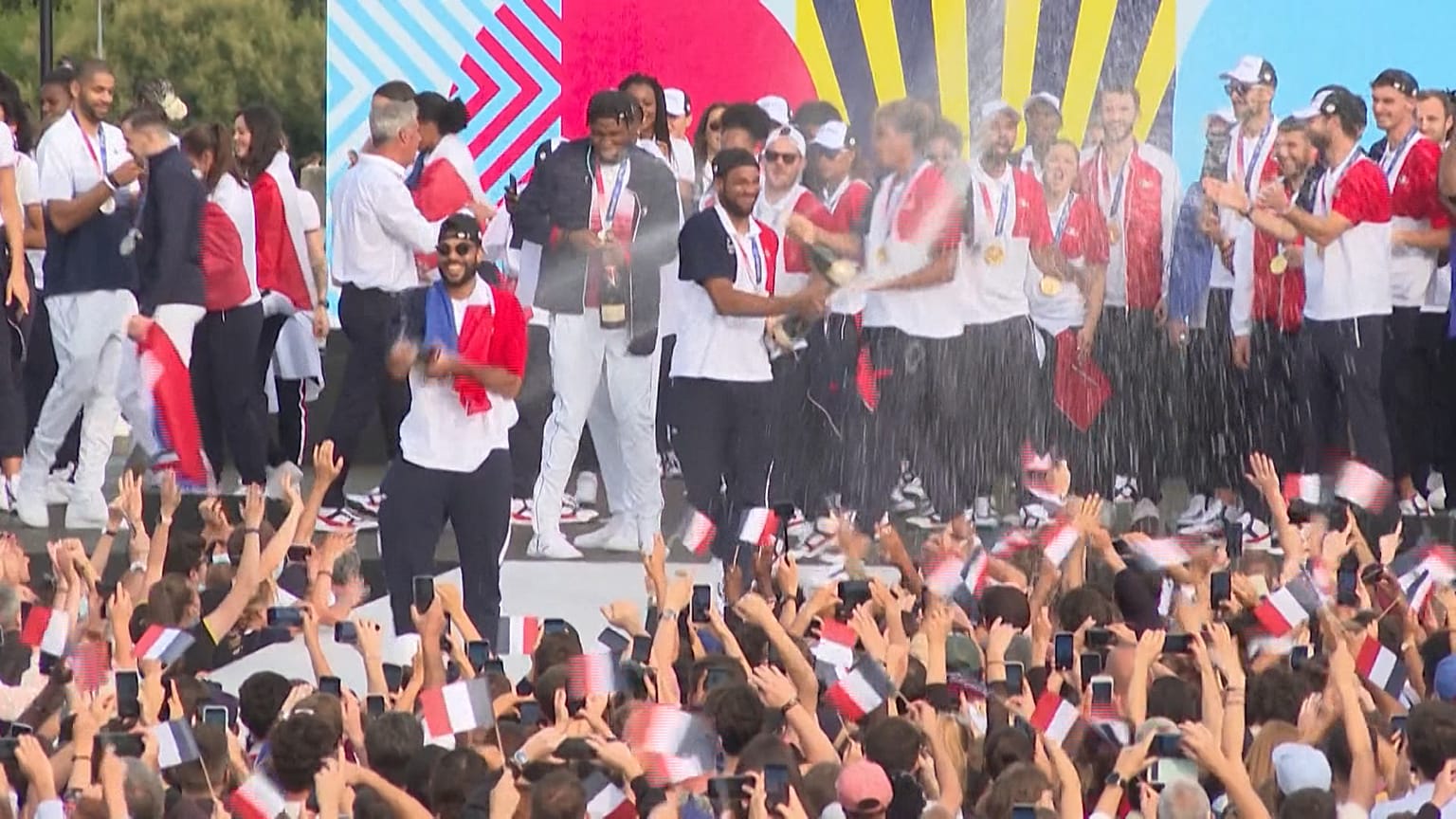 French Olympic medallists celebrate victory in Paris 