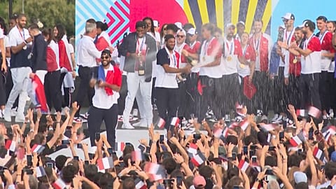 French Olympic medallists celebrate victory in Paris 