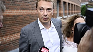 Morten Messerschmidt pictured arriving for the first hearing in court in Lyngby.