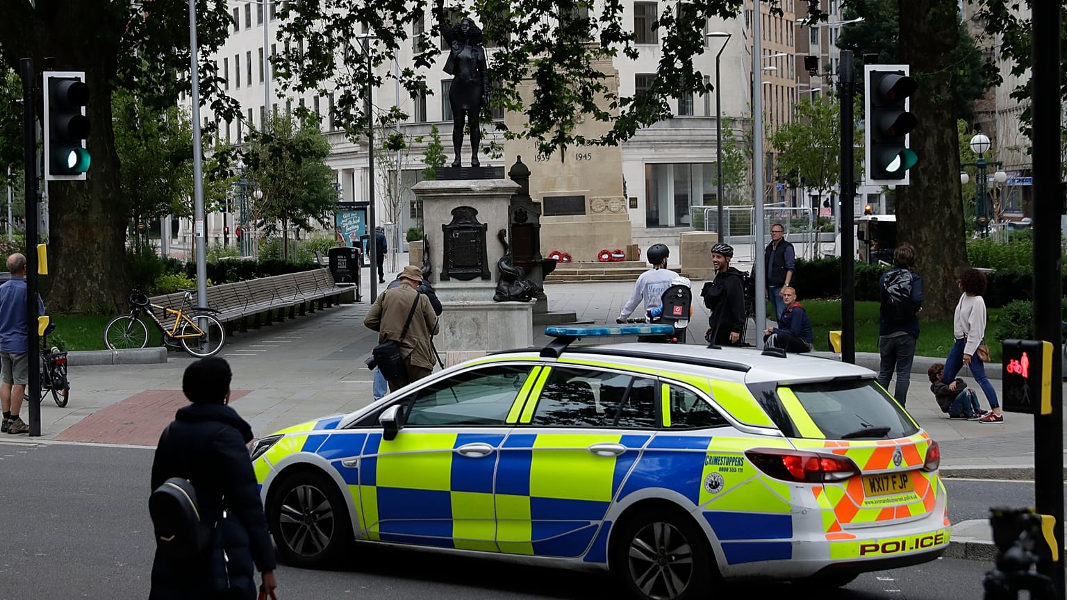A police car on July 15, 2020, in Bristol, England.