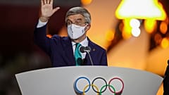 International Olympic Committee's President Thomas Bach waves during the closing ceremony in the Olympic Stadium at the 2020 Summer Olympics.