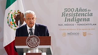 الرئيس المكسيكي أندريس مانويل لوبيز أوبرادور خلال احتفال لإحياء الذكرى السنوية الـ 500 لسقوط عاصمة إمبراطورية الأزتك- 13 آب / أغسطس 2021