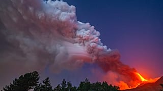 Sicilya'nın Etna Yanardağı yakınlarında çıkan orman yangınından bir kare.