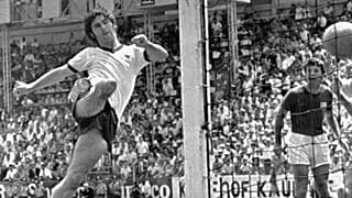 Gerd Mueller scores the decisive third goal for Germany during the World Cup quarterfinal in 1970