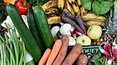Fruit and vegetables judged ugly by mass market retailers are pictured during "Anti-gaspi, pour le climat aussi" (Fighting waste, also for climate change) in France.